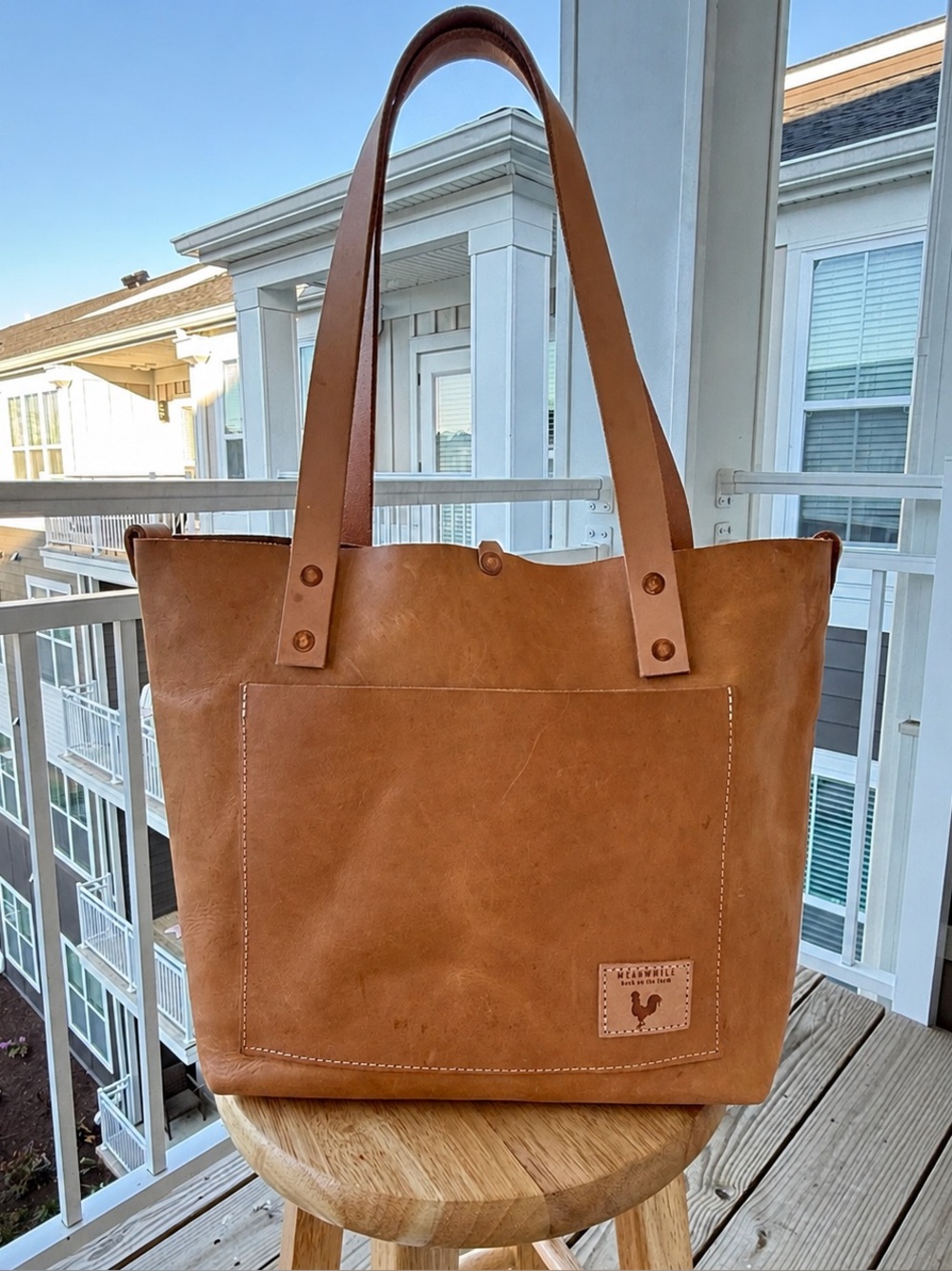 Meanwhile Back On The Farm Tan Leather Signature Tote Bag Shoulder Virginia